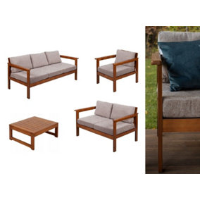 Garden Sofa Set 3 + 2 Seater Armchair Wooden Table Outdoor Beige Cushion Cozy