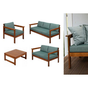 Garden Sofa Set 3 + 2 Seater Armchair Wooden Table Outdoor Green Cushion Cozy