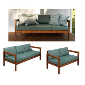 Garden Sofa Set 3 + 2 Seater Wooden Frame Outdoor Furniture Green Cushion Cozy