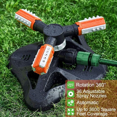 Garden Sprinkler, 360 Degree Automatic Rotating Adjustable 3 Arm ABS ...
