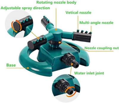 Garden Sprinkler Automatic Lawn Water Sprinkler 360 Degree 3 Arm ...