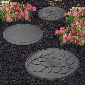 Garden Stepping Stones Ornamental Path Eco Friendly Weatherproof Recycled Rubber Leaf Design (1 Stone, Grey)