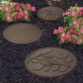 Garden Stepping Stones Ornamental Path Eco Friendly Weatherproof Recycled Rubber Leaf Design Earth (4)