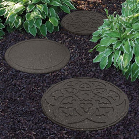 Garden Stepping Stones Ornamental Path Eco Friendly Weatherproof Recycled Rubber with Scroll Design (1 Stone, Grey)