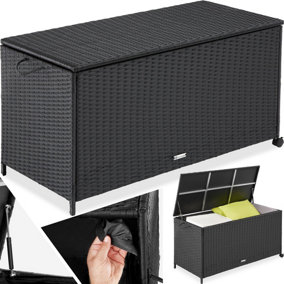Garden Storage Box - aluminium frame, rattan weave, 117 x 54 x 64 cm, 297l, - black