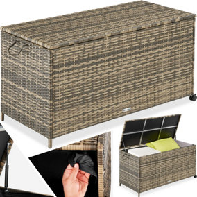 Garden Storage Box - aluminium frame, rattan weave, 117 x 54 x 64 cm, 297l, - nature