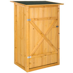 Garden storage shed with a flat roof - brown