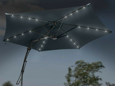 Garden Store Direct 3m Garden Parasol Sun Shade Cantilever with Solar LED Lights - Black