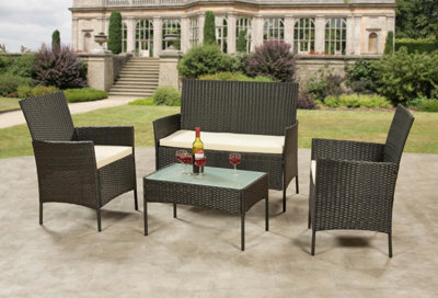 Garden Store Direct 4 Piece Lounge Set - Black with Cream Cushions