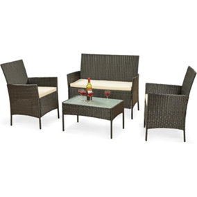 Garden Store Direct 4 Piece Lounge Set - Black with Cream Cushions