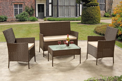 Garden Store Direct 4 Piece Lounge Set - Brown with Brown Cushions
