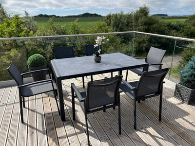 Garden Store Direct Anzio 6 Seat Rectangular Dining Set, Aluminium Frame, Tempered Ceramic Glass Top