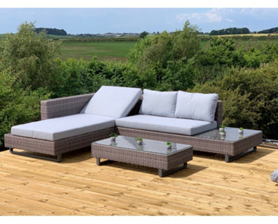 Garden Store Direct Bahama Corner Aluminium Rattan Set with Reclining Sun Lounger and Table