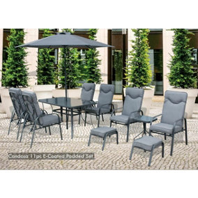 Garden Store Direct Candosa 11 Piece Garden Furniture Set Table Chairs Foot Stools & Parasol - Grey