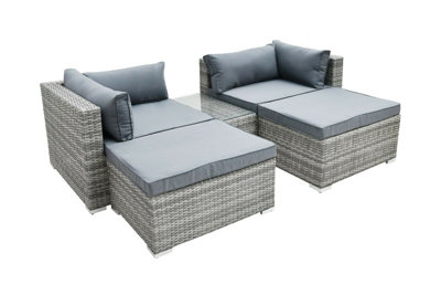 Garden Store Direct Enzo Rattan Lounge 5 Piece Set Mixed Grey with Grey Cushions - 6