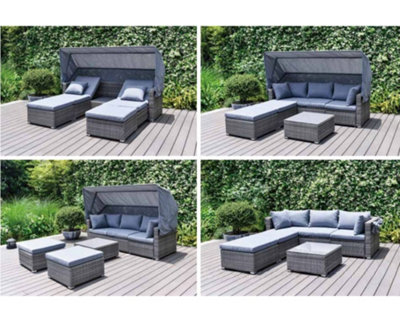 Garden Store Direct Enzo Rattan Multi Function Lounge Set -Sunlounger, Sofa, Daybed, L Shape All In One - Aluminium Frame