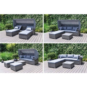 Garden Store Direct Enzo Rattan Multi Function Lounge Set -Sunlounger, Sofa, Daybed, L Shape All In One - Aluminium Frame