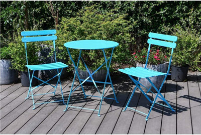 Garden Store Direct Eve Metal Bistro Garden Set Folding 3pc Set Blue