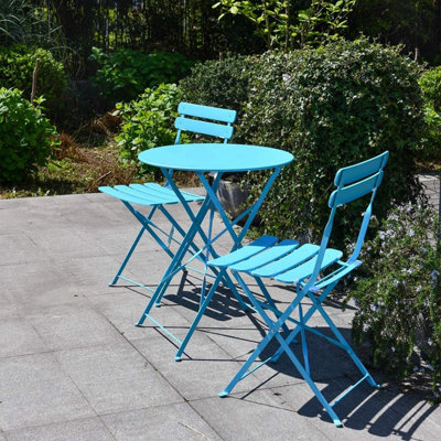 Garden Store Direct Eve Metal Bistro Garden Set Folding 3pc Set Blue