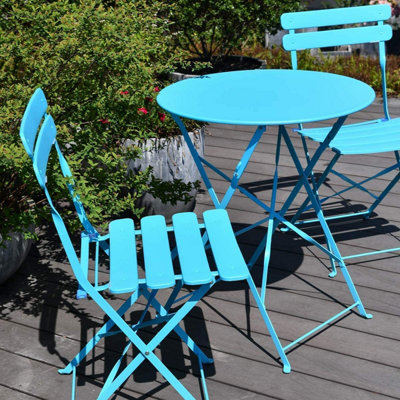 Garden Store Direct Eve Metal Bistro Garden Set Folding 3pc Set Blue - 4