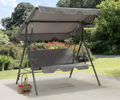 Garden Store Direct Heavy Duty Sophia 3 Seat Charcoal Grey Canopy Swing Chair