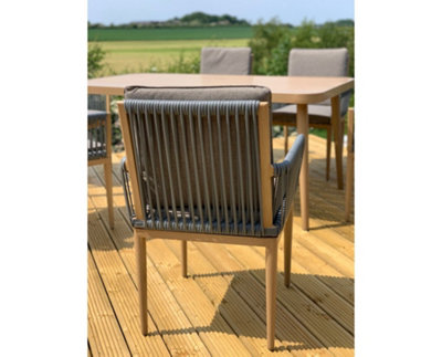 Garden Store Direct Pascal 6 Seat Rectangular Garden Dining Set with Wood Effect Aluminium Frame