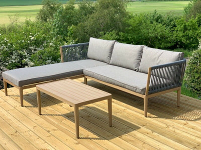 Wooden outdoor deals l shape sofa