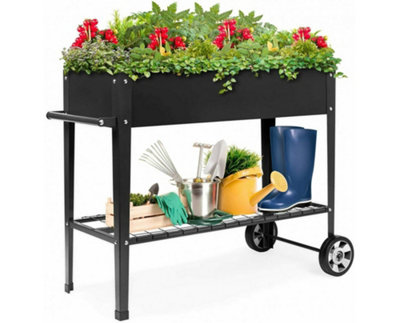 Garden Store Direct Raised Metal Planter W/Wheels Dark Grey