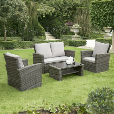 Garden Store Direct Rattan Garden Furniture 4 Piece Patio Set Grey with grey cushions