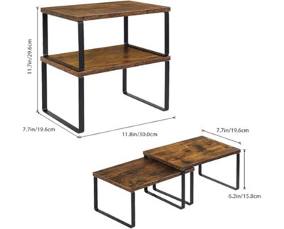 Garden Store Direct Spice Rack, Set of 2 Cupboard Shelf Organiser, Metal and Engineered Wood Rustic