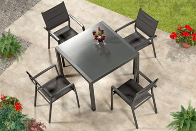Garden Store Direct Sydney Aluminium 4 Seat Square Dining Set in Grey
