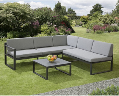 Garden Store Direct Sydney Aluminium Large Corner Lounge Set with Built in Sun Lounger and Coffee Table