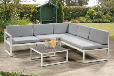 Garden Store Direct Sydney White Aluminium Large Corner Lounge Set with Built in Sun Lounger and Coffee Table