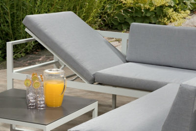 Garden Store Direct Sydney White Aluminium Large Corner Lounge Set with Built in Sun Lounger and Coffee Table - 3