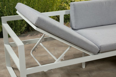Garden Store Direct Sydney White Aluminium Large Corner Lounge Set with Built in Sun Lounger and Coffee Table - 4
