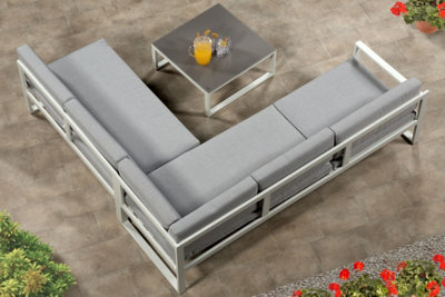 Garden Store Direct Sydney White Aluminium Large Corner Lounge Set with Built in Sun Lounger and Coffee Table - 7