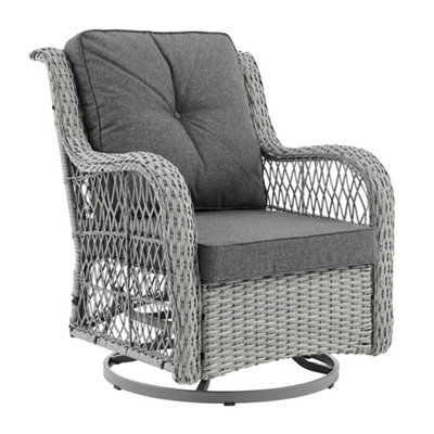 Garden Swivel Chair Set of 2 Side Table Cushions Wicker Style  in Grey for Indoor and Outdoor Use - 3