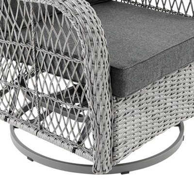 Garden Swivel Chair Set of 2 Side Table Cushions Wicker Style  in Grey for Indoor and Outdoor Use - 4