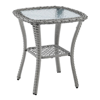 Garden Swivel Chair Set of 2 Side Table Cushions Wicker Style  in Grey for Indoor and Outdoor Use - 5
