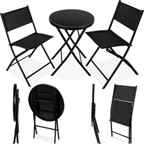 Garden Table and Chairs - 2 person bistro set, foldable, weather-resistant - black