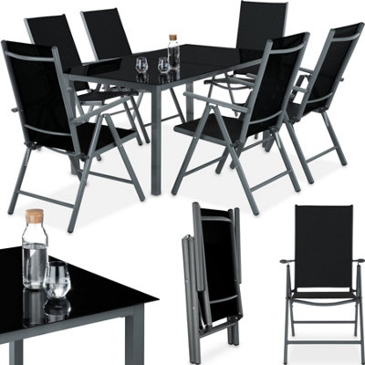 Garden Table and Chairs - aluminium frame, for 6 people, adjustable backrests - anthracite