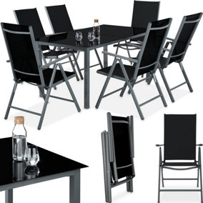 Garden Table and Chairs - aluminium frame, for 6 people, adjustable backrests, safety glass table - anthracite