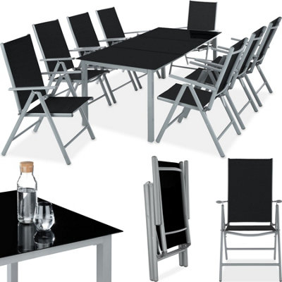 Garden Table and Chairs - aluminium frame, for 8 people, adjustable backrests - silver