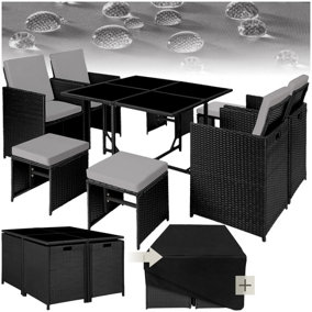 Garden Table and Chairs Bilbao - 8 seats, weather & UV-resistant, rain cover - black/grey