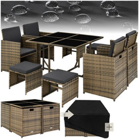 Garden Table and Chairs Bilbao - 8 seats, weather & UV-resistant, rain cover - nature