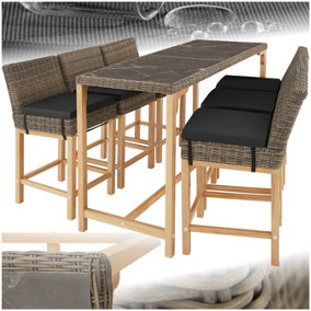 Garden Table and Chairs - dining table Lovas with 6 bar stools Latina - nature