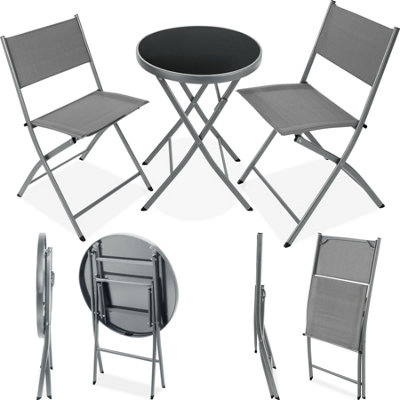 Garden Table and Chairs Duesseldorf - foldable bistro set for 2 people - grey