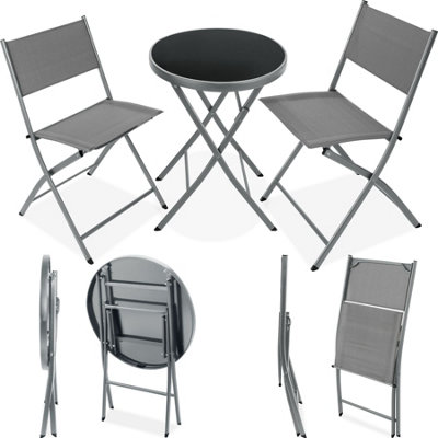 Garden Table and Chairs Duesseldorf - foldable bistro set - grey