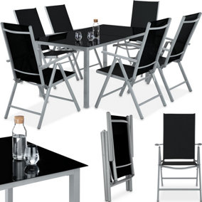 Garden Table and chairs furniture set 6+1 - silver