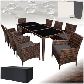 Garden Table and Chairs Menorca - 8 armchairs, dining table, protective cover - black/brown